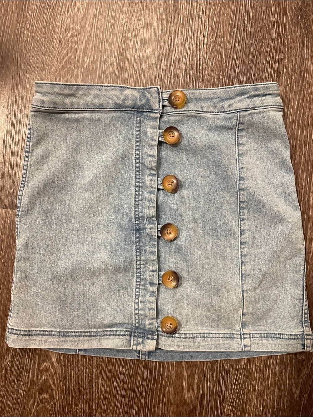 Free People Light Denim Button Down Skirt